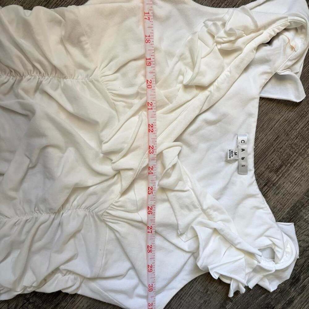 CAbi White Ruffled & Ruched Blouse - M - Picture 6 of 8